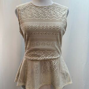 BCBGMaxAzria Cream Lace Peplum Tank Top S